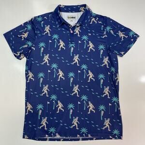 TIPSY ELVES “BIGFOOT BOGEY” GOLF POLO SHIRT Men's Size Large Blue EUC